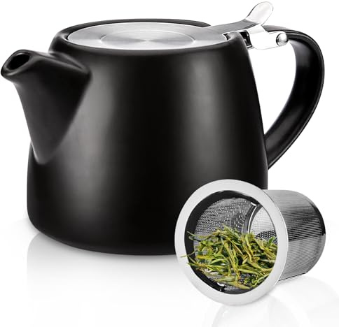BORDEAG Teiera con colino, teiera in ceramica da 500 ml, con colino da tè in acciaio inox rimovibile, Teapot Ceramic, infusore a maglia fine, teiere in porcellana per un piacere più lungo