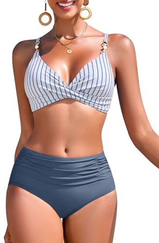 UMIPUBO Women High Waisted Bikini Set, Tummy Control Push Up Padded 2 Piece Swimwear, Black/Pink/Red/White/Blue Available