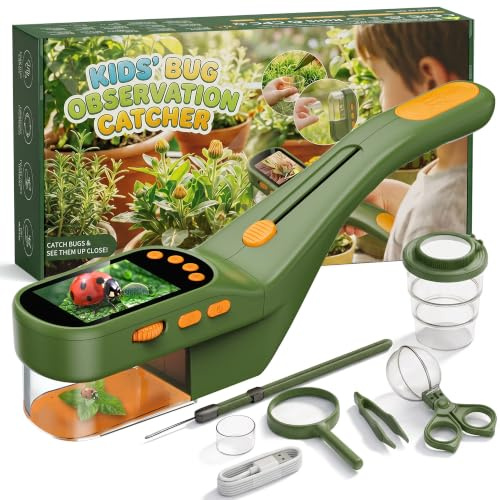 CIMELR Capture d'insectes 2,4 HD Microscope – Jouet Nature pour Enfants | Capture d'insectes batterie 1000mAh, 8 LED, caméra 1080P, projection PC, kit STEM 3-12 ans