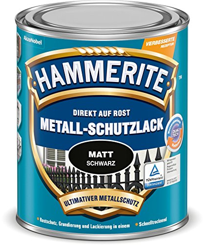 Hammerite Metall-Schutzlack matt Rostschutz Lack Metallfarbe Grundierung … (750ml, schwarz)