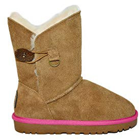 Reissner Lammfelle | Engel Stiefel LARA | Halbhohe warme Winterboots | Wildleder | Innenfutter echtes Merino Lammfell | mit pinker Einfassung | hellbraun 41
