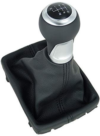 L&P A258-1 Leder Schalthebel Schaltsack Schaltmanschette Schwarz Schaltknauf 6 Gang 12mm kompatibel mit Audi A4 B8 A5 8T Q5 8R Knauf Schaltknopf Knopf Plug Play Ersatzteil für 8K0863278