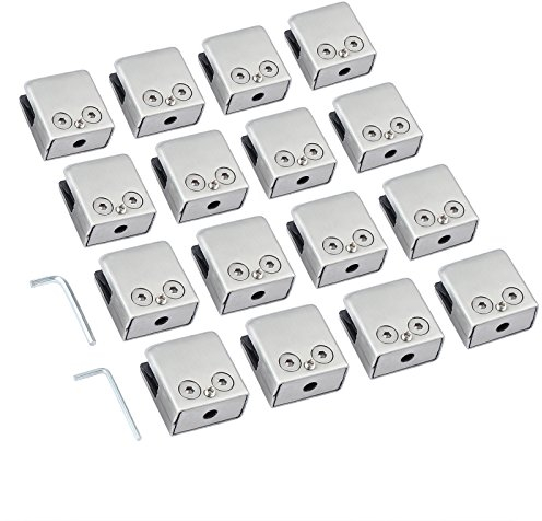 AUTOUTLET 16x Glashalter Set, Quadrat Edelstahl Klemmhalter, 9/10mm Glasklemme, Eckig Verstellbare Glashalterung Flach Anschluss Klemmhalter Geländer für Handlauf, Poolzaun