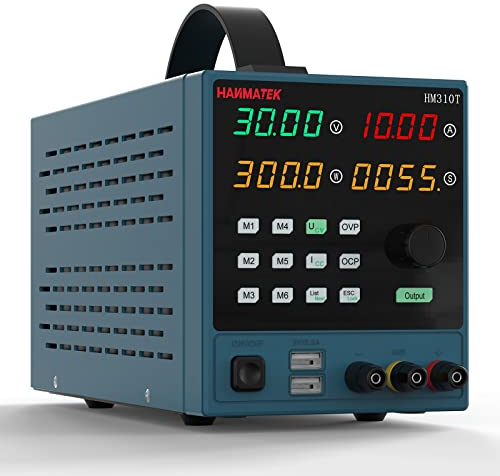 Fuente de Alimentación de Banco, Alimentación de Laboratorio Ajustable Portátil 0-10 A/0-32 V, Memoria 6 Grupos de Datos, Control por Computadora y Botón, Operación Automática, Protección Múltiple