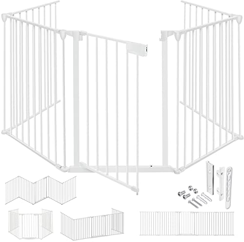 KESSER® Kaminschutzgitter mit Tür 420 cm Metall Ofenschutzgitter Laufgitter Laufstall Absperrgitter Tierschutzgitter Türschutzgitter für Kinder-Sicherung, 7-teilig Elemente (je 60 x 75 cm) Weiß