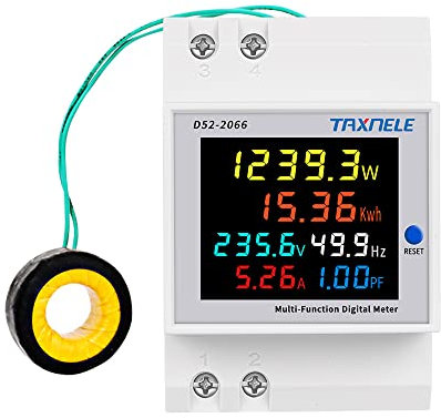 Compteur d'énergie monophasé Din Rail AC Monitor 6 en 1 Multimètre AC 40-300V 100A Tension Courant Voltmètre Ampèremètre Watt Kwh Fréquence Power Meter 110V 230V (External CT)