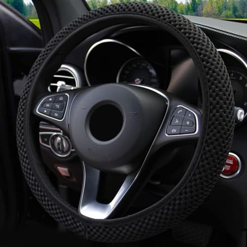 Elastic Stretch Steering Wheel Cover, Black | Universal Interior Accessories, For Women Men, Breathable Microfiber Ice Silk, Anti-Slip, Odorless