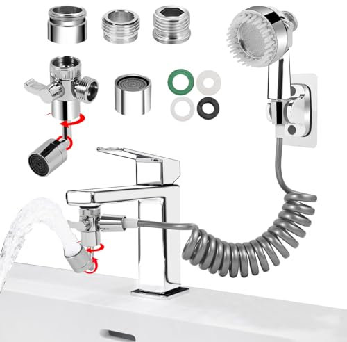 ForarTronics Doccetta per Lavandino| 3 Modalit Doccino per Lavandino con 720°Aeratore Rubinetto Bagno, Doccino per Doccia, con 2m Telescopico Tube e 24mm G1/2 Adattatores, 1 Set, Argento