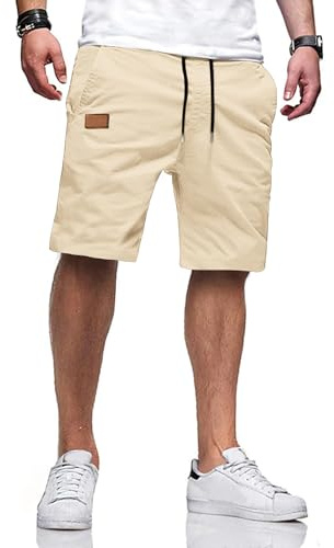 TARAINYA Coton-Twill Short Homme avec Poches Taille Elastique | 97%Coton;3%élasthanne;Coupe Classique;Légèrement Extensible;Plage;Décontracté;été