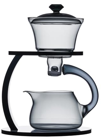 MOZEO Set di teiera in vetro semi automatica con rotazione a goccia con infusore, set da tè Lazy Kungfu resistente al calore (grigio)