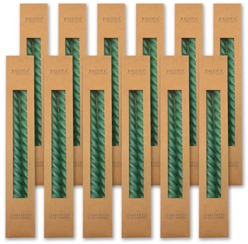 pajoma® Candele a stelo ritorte, 24 pezzi, in verde, candele girevoli di alta qualità, peso della cera, circa 5 ore, durata di combustione, 250 x 20 mm, candele a spirale di alta qualità, candele