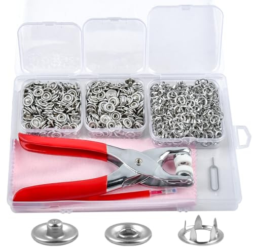 Juego de 200 botones de presión de metal con pinzas para botones de presión de metal, inoxidable, sin costura, para manualidades, ropa, bolsos, reparación de cuero, proyectos de bricolaje
