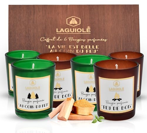 Candelas Aromáticas Laguiole 6 Piezas 4,50x5,30 cm - Set de Regalo Rojo&Naranja&Verde - Vela en Recipiente de Vidrio - Uso para Navidad, Cumpleaños, San Valentín, Aromaterapia, Baño, Yoga