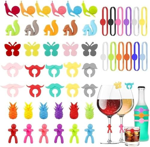 Hitopin Segna Bicchieri Calici, 80 Pezzi Segnabicchieri Colorati Silicone, Colori Segnabicchiere in Silicone, Marcatori per Bicchieri da Vino Riutilizzabili, per Feste, Anniversario,Natale,Banchetti