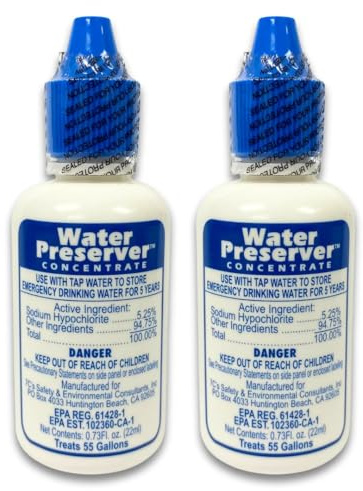 Water Preserver for 55 Gallon Water Tank 2 Pack - Made in USA - Purifies Drinking Water for 5 Years - for Emergency Storage, Rain Collection, Survival Kit, Hurricane & Earthquake