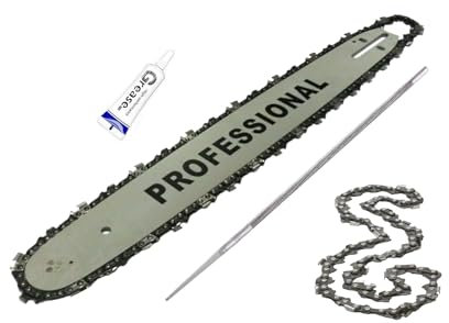 Lama e Barra Per Motosega da 40 cm 16 Pollici 3/8 1.3 mm 57 Maglie Ricambio 2 Catene in Omaggio Per Motoseghe Scoppio Potatura, Barra Guida + 1 Tubetto di Grasso Lubrificante + Lima Affilacatena