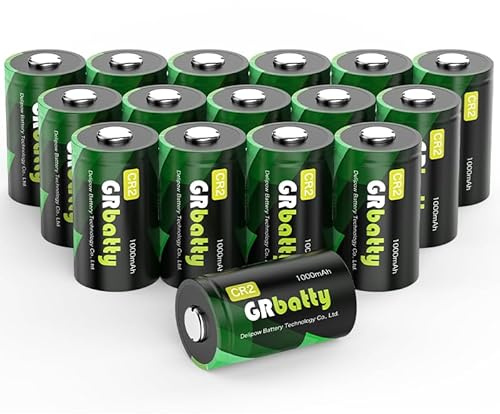 GRbatty CR2 3V Lithium Battery 16 Pack,CR2 Battery,1000mAh High Capacity,Long-Lasting High Power Battery,for Range Finder,Flashlights and Digital Cameras More Security Equipment(Non-Rechargeable)