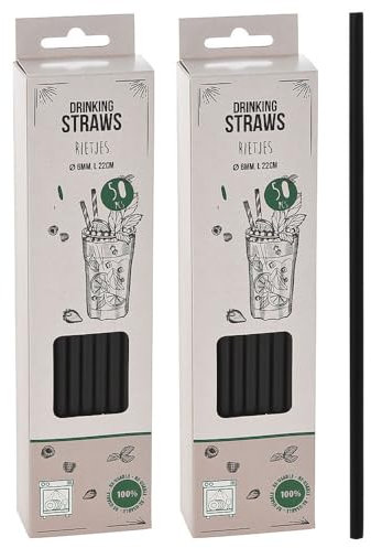 Murago - 100 x Plastik Strohhalme ca. 22cm x 0,06cm - spülmaschinenfest hitzebeständig wiederverwendbar Trinkhalme Party Schwarz Strohhälme