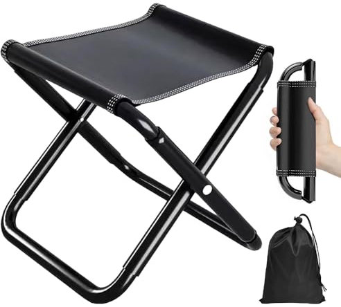 XPJBKC Campinghocker Faltbar, Tragbarer Klapphocker Faltbar mit Mtragetasche, Camping Hocker Unterstützt bis zu 150kg, Leicht Angelhocker für Camping, Angeln, Picknick, Reisen und Wandern (Schwarz)