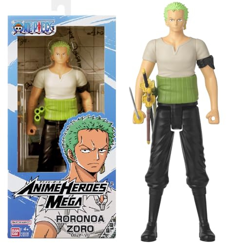 BANDAI - Anime Heroes - One Piece - Action figure Anime Heroes Mega 30 cm Zoro - Grande action figure snodata - Figura manga Zoro - Licenza ufficiale - Giocattolo per bambini dai 4 anni in su - 38332