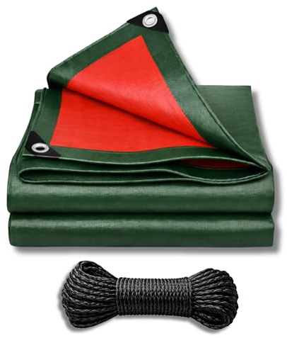 FourSZN Lona Impermeable Exterior Reforzada 300 g/m², Toldo de Protección PE Doble Cara con Ojales de Aluminio y Cuerda Incluida, Resistente a Rayos UV y Lluvia para Jardín, Piscina, Coche y Leña 4x4m