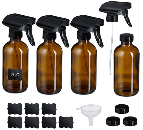 Relaxdays Spruzzino Nebulizzatore, Set 4 Bottiglie Spray Vuote da 500 ml, Vaporizzatore Parrucchieri, Pulizia, Marrone