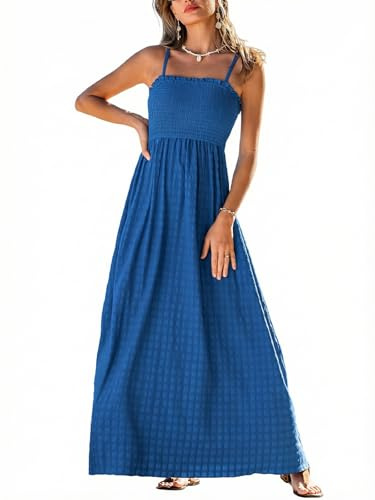 CUPSHE Vestido largo para mujer, floral, fruncido, sin mangas, con volantes, tirantes delgados, vestido formal largo para la playa