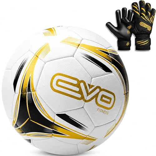 EVO Fitness Football Size 5 with Goalkeeper Gloves Kids – Football Gifts for Boys – Kids Goalie Gloves – Outdoor Training Football Set (suitable for 13 to 15 years old Size 6)