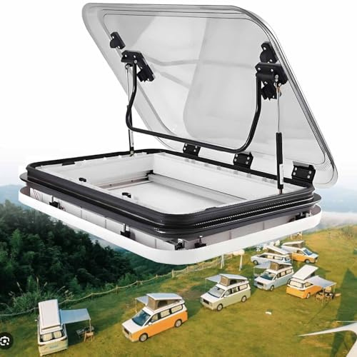 UORDBY Kit de ventilación para Techo de Autocaravana, escotilla para Ventana de Techo de Caravana, escotilla de Techo Universal para Autocaravana, con luz LED y Red, para autocaravanay 27.6x19.7Inch