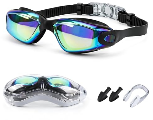 Swim Goggles, Goggles Swimming with Tinted Lenses, Anti Fog, No Leaking | Easy Adjustment Strap Goggles for Adults Men Women Teenagers, UV Protection