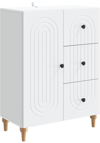 Owoxanthellate Aparador blanco 66 x 34,5 x 90 cm - Cómoda moderna con 3 cajones y 1 puerta batiente - Armario de madera multiusos - para sala de estar, comedor y pasillo
