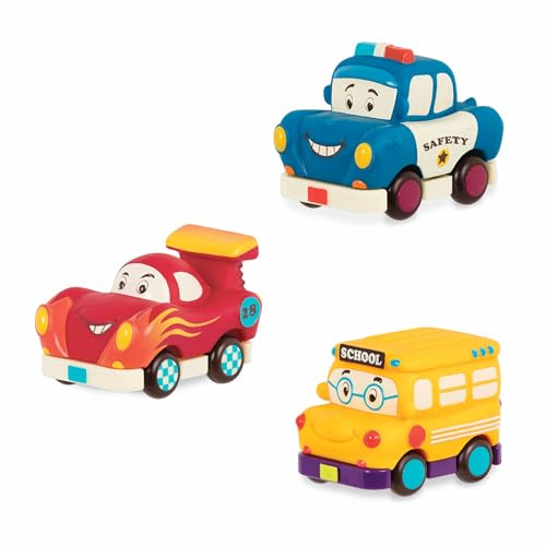 B. toys - Mini Wheeee-ls ! - Voitures à tirettes - 3 Mini-Voitures - Bus, Voiture de Course, Voiture de Police - Véhicules Jouets pour Les Tout-Petits, Les Enfants - 1 an et +