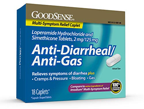 GoodSense Loperamide Hydrochloride and Simethicone Tablets, 2 mg/125 mg, Anti-Diarrheal and Anti-Gas
