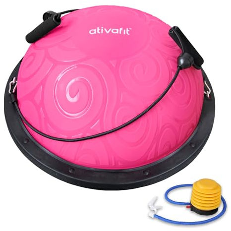 ATIVAFIT HALF BALL BALANCE TRAINER Inflatable Yoga‑Stability Ball for Core Strength & Home Workouts with Resistance Bands, Pump & Anti‑Slip Base (Supports up to 660 lbs)