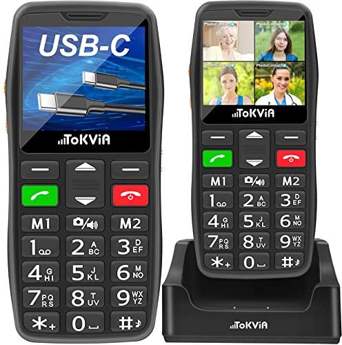 TOKVIA Seniorenhandy ohne vertrag mit Ladestation | USB-C Tastenhandy ohne Vertrag | GSM Mobiltelefon mit Notruftaste | Großen Tasten Handy für Senioren T102