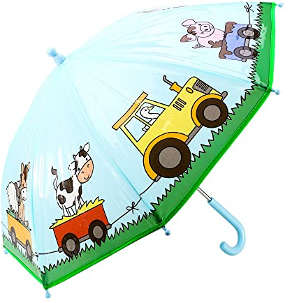 Hartom Kids Farm Animals Umbrella, Blue Lightweight Windproof Umbrella for Boys and Girls, 65cm Clear POE Canopy with Easy Grip Hook Handle, Small & Compact, for Toddlers and Children