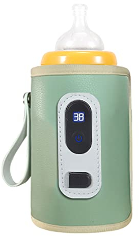 USB-Babyflaschenwärmer, LCD-Bildschirm, Temperatur Einstellbar, Präzise Heizung, Wasserdicht, Tragbar, Milchflaschenwärmer (Grün)