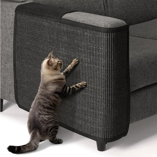 Navaris Katzen Kratzmatte Kratzschutz Sofa - Sisal Kratzteppich für Katze - Sessel Couch Katzenkratzmatte - auch für Hunde - schwarz