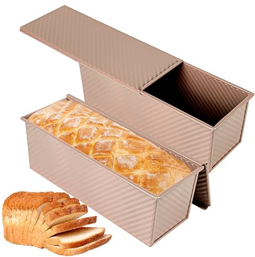 Spmarkt 2-Pack 13x5 Pullman Loaf Pans with Lids, Aluminized Steel