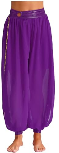 Jugaoge Pantalones de danza del vientre para mujer, pierna ancha, gasa, con abertura lateral, pantalones bombachos de princesa india Bloomers