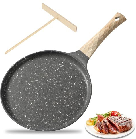 Crepe Pfanne 28cm, Palatschinken Pfanne mit Teigverteiler, Antihaftpfanne Omlettenpfanne Pfannkuchenpfanne Induktion Antihaftversiegelung, Bakelitegriff, PFOA-Frei, Kompatibel Mit Allen Herdarten