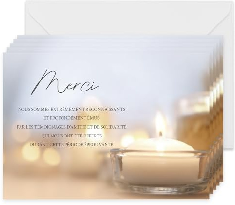FloraVigo Lot de 25 Cartes + 25 Enveloppe Blanches - Cartes Remerciement Deuil - Condoléances Décès Obsèques ou Enterrement - Papier Mat de Qualité Format Carte Postale (Bougies, Lot de 25)