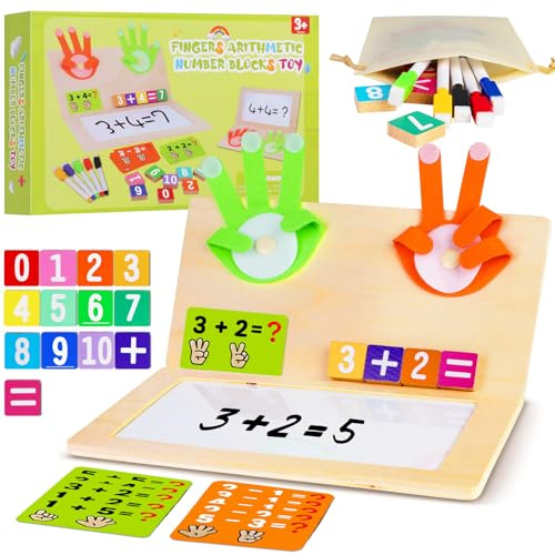 Quanquer Montessori Math Number Blocks Toys with Drawing Function for 3 4 5 6 Year Olds Boys Girls, Educational Wooden Board Counting Games Toys for Kids, Christmas Birthday Gifts for Boys Girls