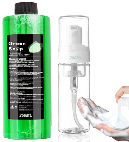 Kit de limpieza de tatuajes Green Soap, 250 ml, jabón Unihuby Clean Tattoo con botella de espuma 200 ml para tatuajes, accesorios de limpieza de piercing