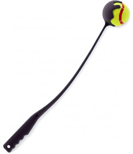 IThinkHome Lanzador de pelotas de perro con mango largo, lanzador de pelotas de tenis para ejercicio de mascotas, recogida manos libres, juego de búsqueda de persecución con pelota (negro)