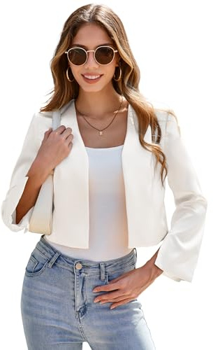 YesFashion Blazer, giacca corta da donna, a maniche lunghe, elegante, per lavoro, ufficio, lavoro, blazer (confezione multipla), bianco, L