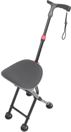 Halearo Bastone da Passeggio con Sedile in Canna Pieghevole con Supporto Stabile a 4 Gambe Sedile Antiscivolo Sedia Pieghevole Leggera in Canna per Escursionismo Campeggio Mobilità