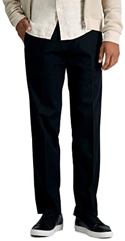 Haggar mens Premium No Iron Khaki Classic Fit Expandable Waist Flat Front dress pants, Black, 38W x 29L US