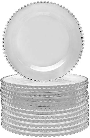Set of Twelve Bella Perle Glass Dinner Plates with Beaded Edge Alfresco Dining Tableware - 26.5cm