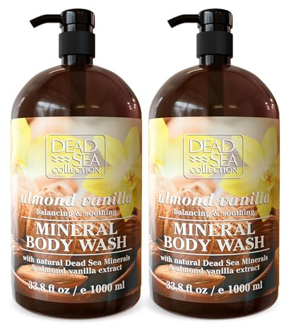 Dead Sea Collection Shower Gel for Women and Men - Body Wash with Pure Dead Sea Minerals and Sweet Almond Oil - Cleanses and Moisturizes Skin - Pack of 2 (1000 ml. each)